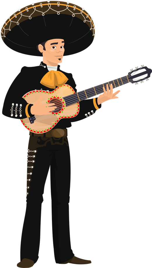 Mariachi Musician in Sombrero Hat Playing Guitar